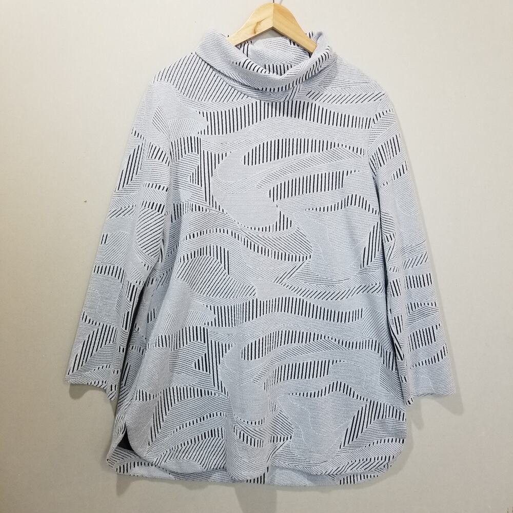 Creation Top Womens 2XL White Striped Cowl Neck Tunic Long Sleeve Art To Wear